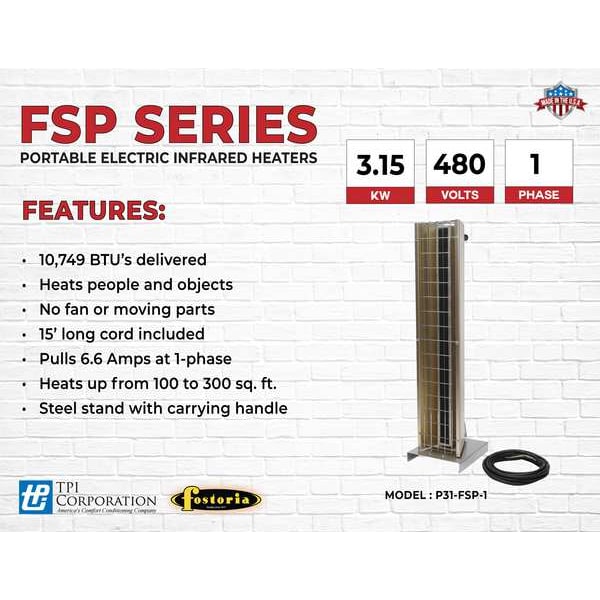 Fostoria Portable Heater, 1 Phase, Aluminum, 480V AC - P31-FSP-1