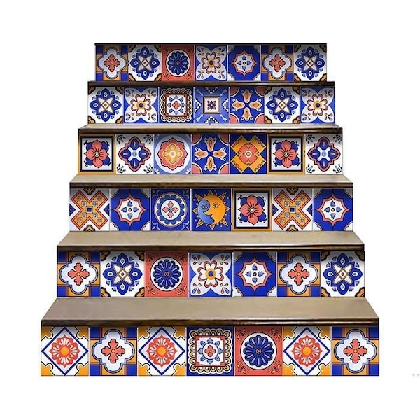 Homeroots 6 x 6 in. Shades of Blue Celestial Mosaic Peeland Stick Removable Tiles - 400448