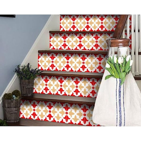 Homeroots 6 x 6 in. Roja Hola Red Removable Peel & Stick Tiles - 400407