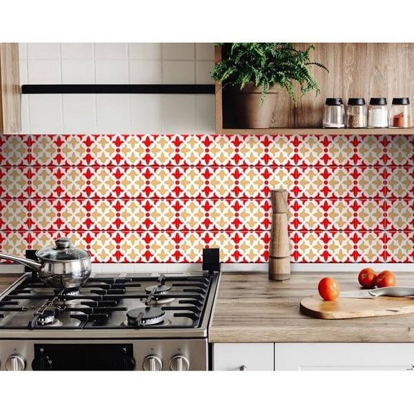 Homeroots 6 x 6 in. Roja Hola Red Removable Peel & Stick Tiles - 400407