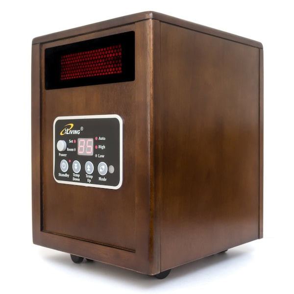 Iliving Infrared Portable Space Heater with Dual Heating System, 1500W, Walnut Wooden Cabinet - ILG-918