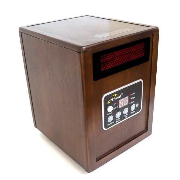 Iliving Infrared Portable Space Heater with Dual Heating System, 1500W, Walnut Wooden Cabinet - ILG-918