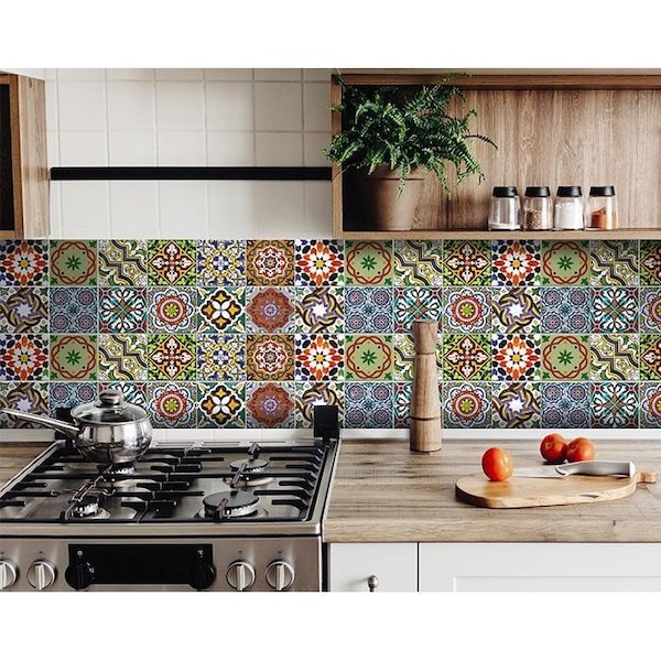 Homeroots 6 x 6 in. Mediterranean Mash Red Mosaic Peel & Stick Tiles - 399852
