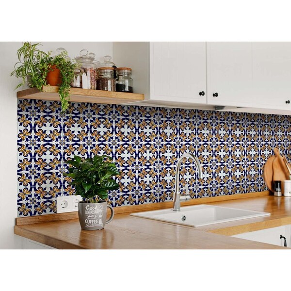 Homeroots 6 x 6 in. Blue Mikos Removable Peel & Stick Tiles - 400247