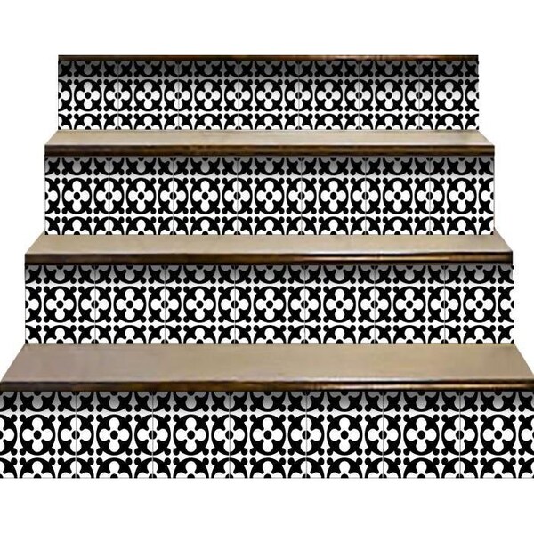 Homeroots 5 x 5 in. Black & White Medeci Peel & Stick Removable Tiles - 399976