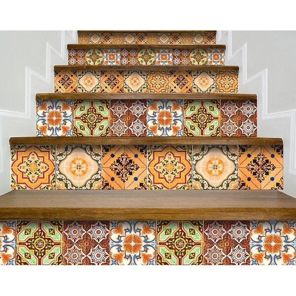 Homeroots 8 x 8 in. Golden Multi Orange Mosaic Peel & Stick Tiles - 400309