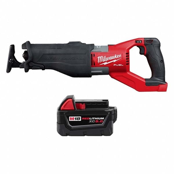 Milwaukee Tool Reciprocating Saw and Battery, 18V, Stroke Length 1 1/4 in, 5 Ah Battery Included - 2722-20, 48-11-1850