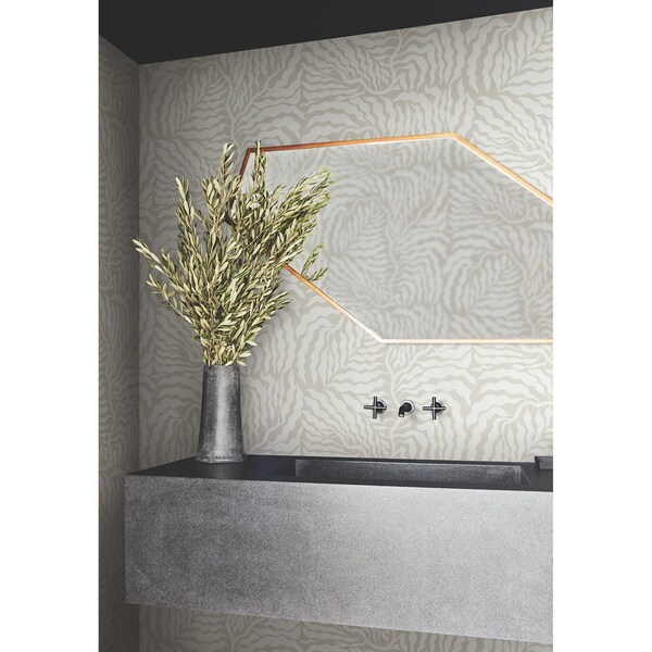 York Wallcoverings Fern Fronds Taupe and White Wallpaper - AG2063