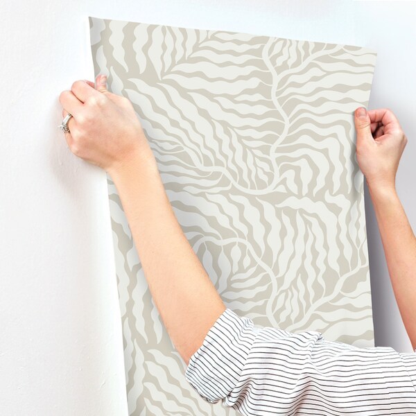 York Wallcoverings Fern Fronds Taupe and White Wallpaper - AG2063