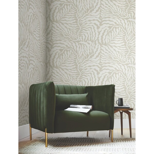 York Wallcoverings Fern Fronds Taupe and White Wallpaper - AG2063
