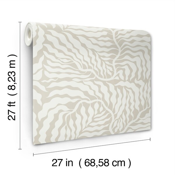 York Wallcoverings Fern Fronds Taupe and White Wallpaper - AG2063