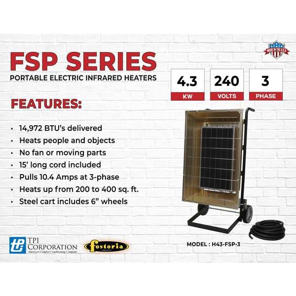 Fostoria Portable Heater, 1, 3 Phase, Aluminum, 240V AC - H43-FSP-3