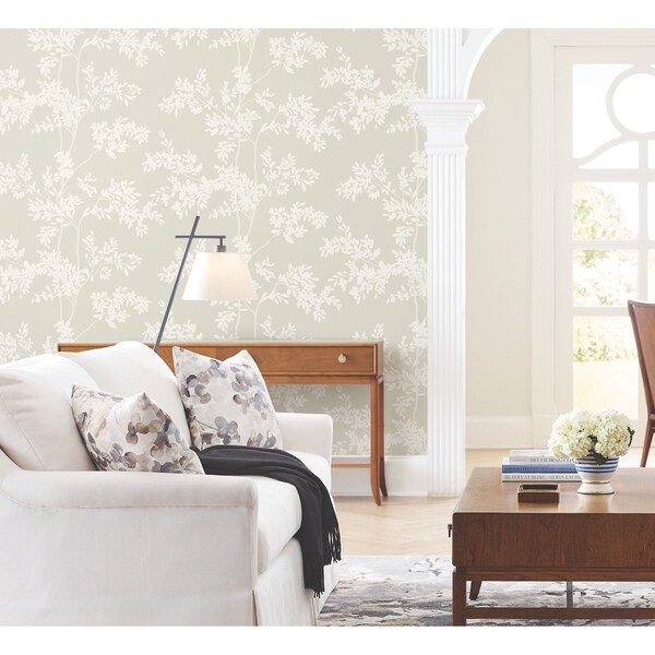 York Wallcoverings Lunaria Silhouette Light Taupe and White Wallpaper - BL1805