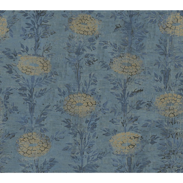 York Wallcoverings French Marigold Blue and Gold Wallpaper Sample - AF6520SAM