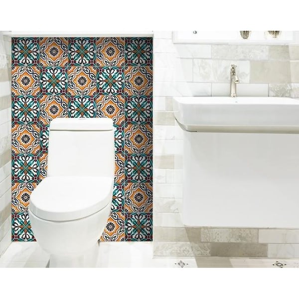 Homeroots 5 x 5 in. Terra Orange Agra Peel & Stick Removable Tiles - 400096
