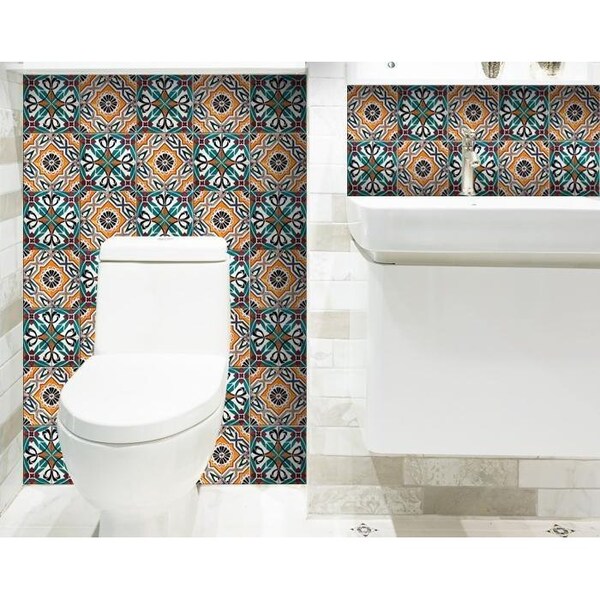 Homeroots 5 x 5 in. Terra Orange Agra Peel & Stick Removable Tiles - 400096