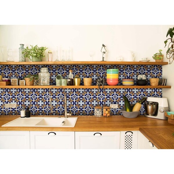 Homeroots 8 x 8 in. Blue Mikos Removable Peel & Stick Tiles - 400249
