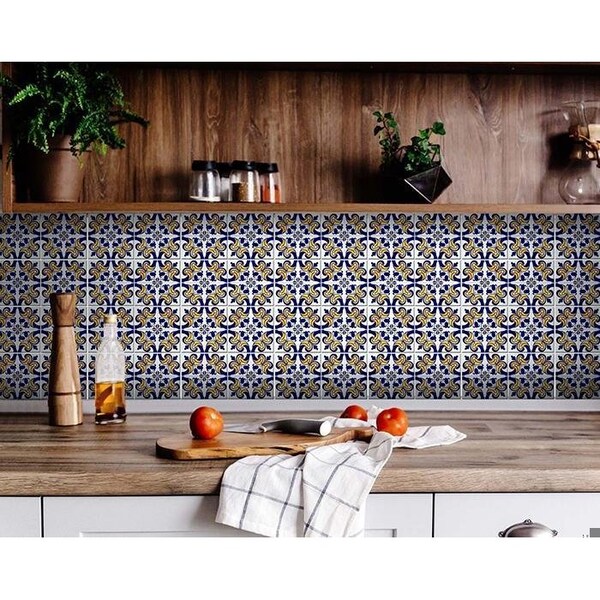 Homeroots 8 x 8 in. Blue Mikos Removable Peel & Stick Tiles - 400249