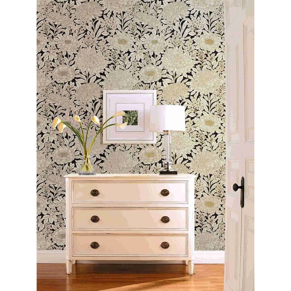 York Wallcoverings Wood Block Blooms Black and Gold Wallpaper Sample - BW3923SAM
