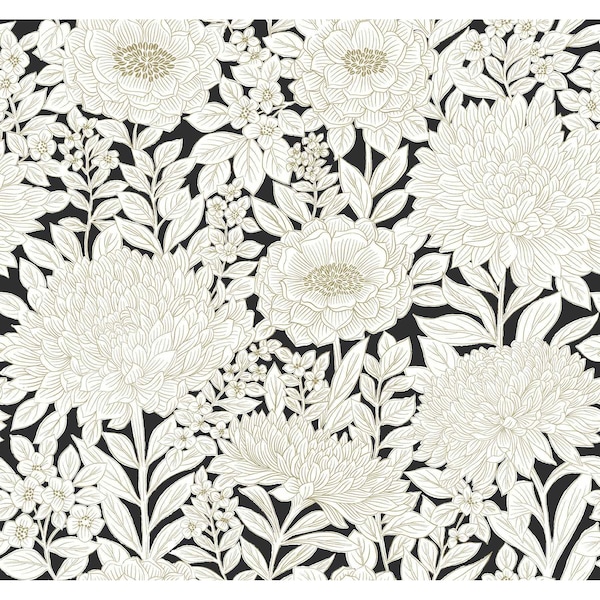 York Wallcoverings Wood Block Blooms Black and Gold Wallpaper Sample - BW3923SAM