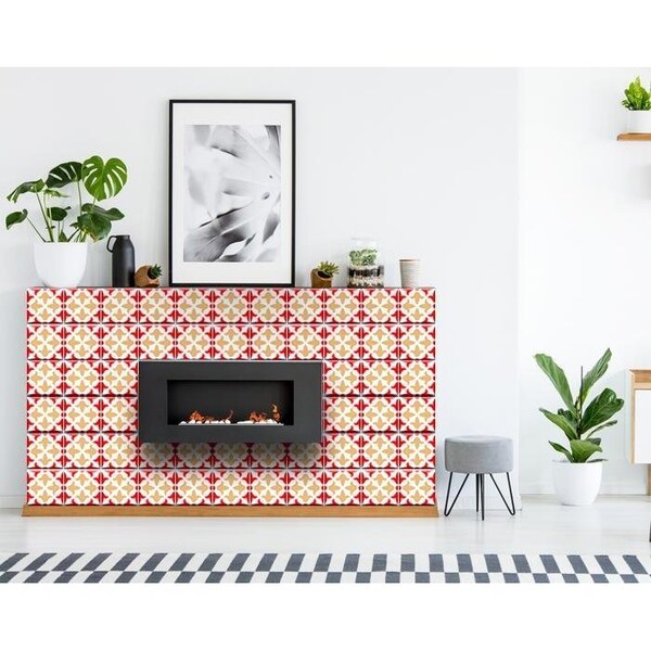 Homeroots 8 x 8 in. Roja Hola Red Removable Peel & Stick Tiles - 400409
