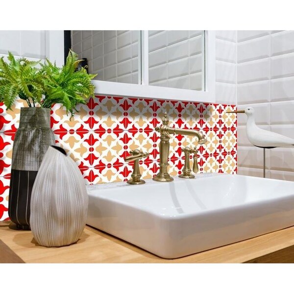 Homeroots 8 x 8 in. Roja Hola Red Removable Peel & Stick Tiles - 400409