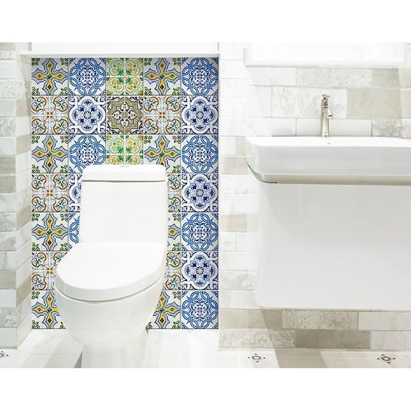 Homeroots 5 x 5 in. Cana Multi Blue Mosaic Peel & Stick Tiles - 400321