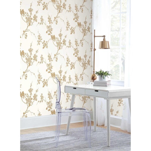 York Wallcoverings Imperial Blossoms Branch Gold Metallic Wallpaper - SS2590