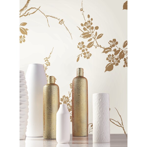 York Wallcoverings Imperial Blossoms Branch Gold Metallic Wallpaper - SS2590