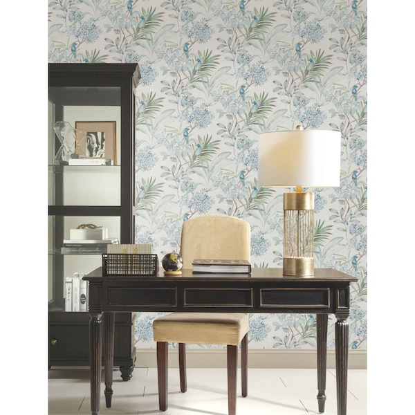 York Wallcoverings Handpainted Songbird Turquiose Wallpaper Sample - TL1926SAM