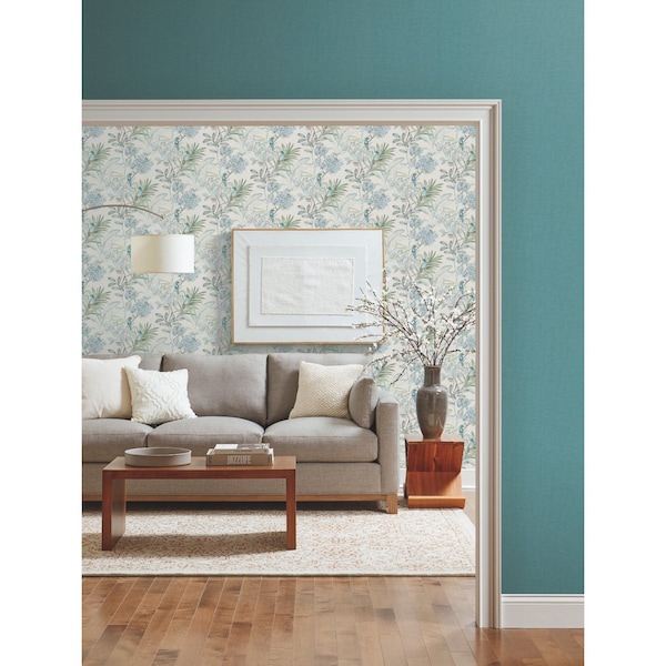 York Wallcoverings Handpainted Songbird Turquiose Wallpaper Sample - TL1926SAM