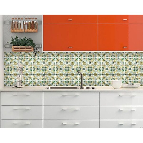 Homeroots 5 x 5 in. Green Yellow Melo Peel & Stick Tiles - 400191