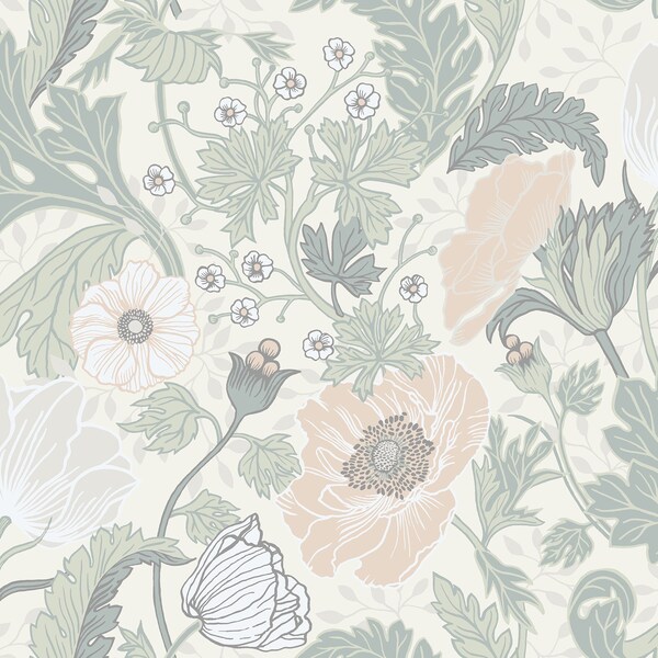 Manhattan Comfort Malakoff Anemone Light Grey Floral 33 ft L X 205 in W Wallpaper - BR4080-33000