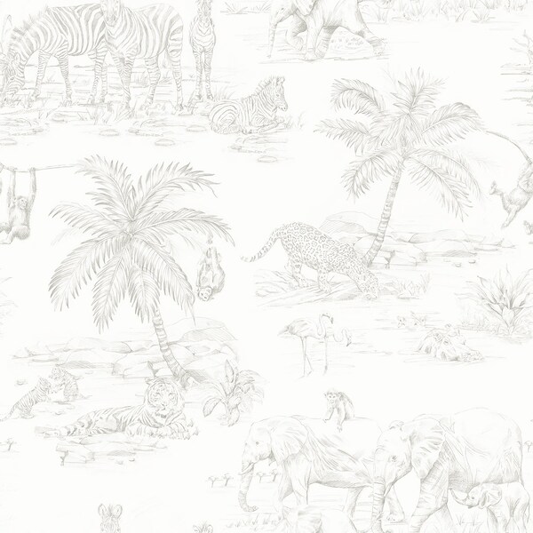 Manhattan Comfort Hartford Boheme Platinum Animals 33 ft L X 209 in W Wallpaper - BR4060-347692