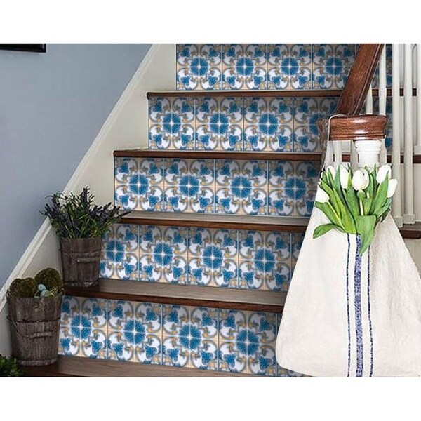 Homeroots 5 x 5 in. Teal Taupe Sia Removable Peel & Stick Tiles - 400226