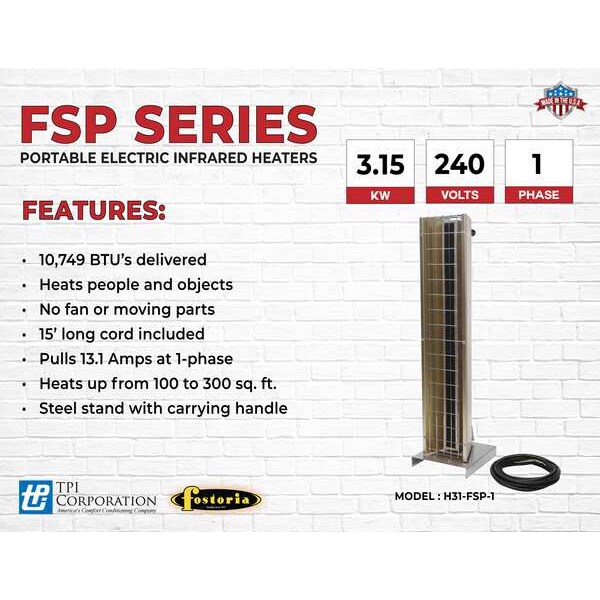 Fostoria Portable Heater, 1 Phase, Aluminum, 240V AC - H31-FSP-1