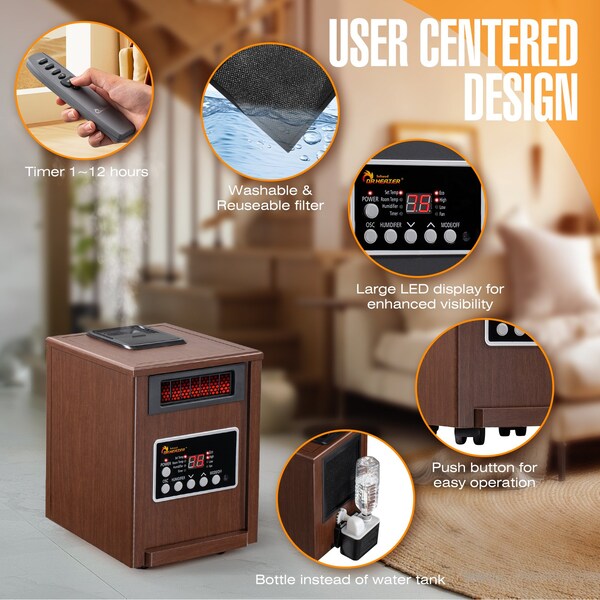 Dr Infrared Heater Walnut Advanced Dual Heating System with Humidifier and Oscillation Fan and Remote Control - DR-998W