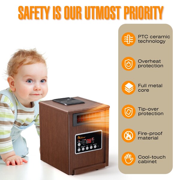 Dr Infrared Heater Walnut Advanced Dual Heating System with Humidifier and Oscillation Fan and Remote Control - DR-998W