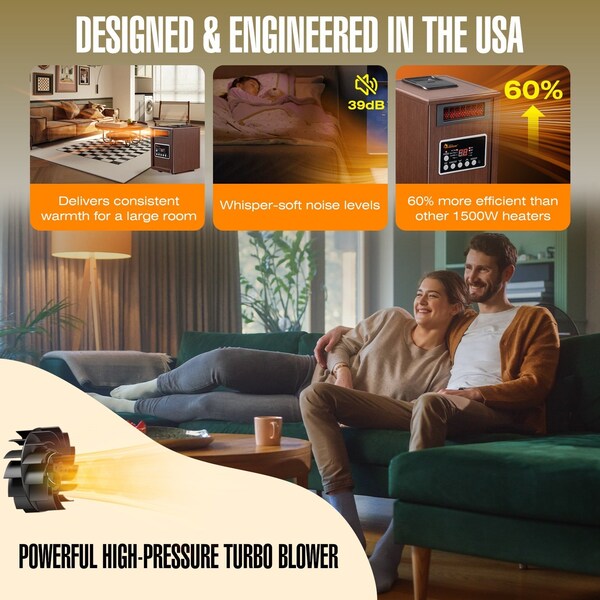 Dr Infrared Heater Walnut Advanced Dual Heating System with Humidifier and Oscillation Fan and Remote Control - DR-998W