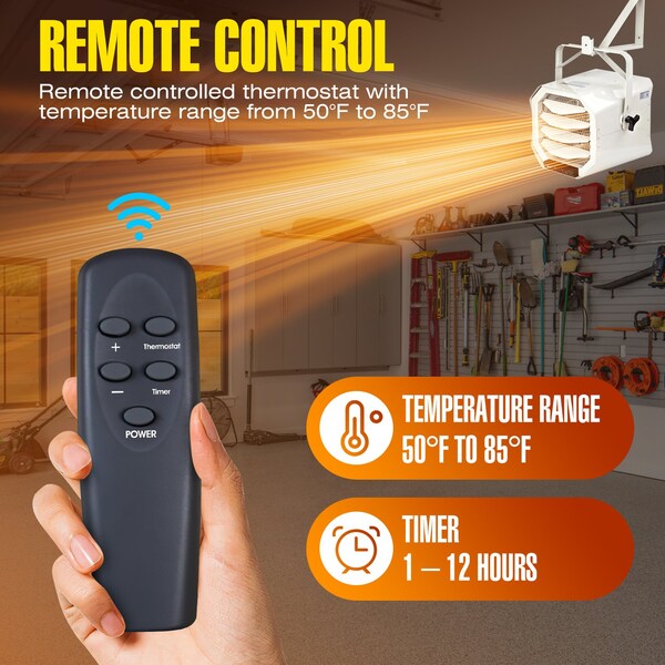 Dr Infrared Heater Hardwired 10000-Watt 240-Volt Garage Heater Wall/Ceiling Mounted with Remote Controlled Thermostat - DR-910F