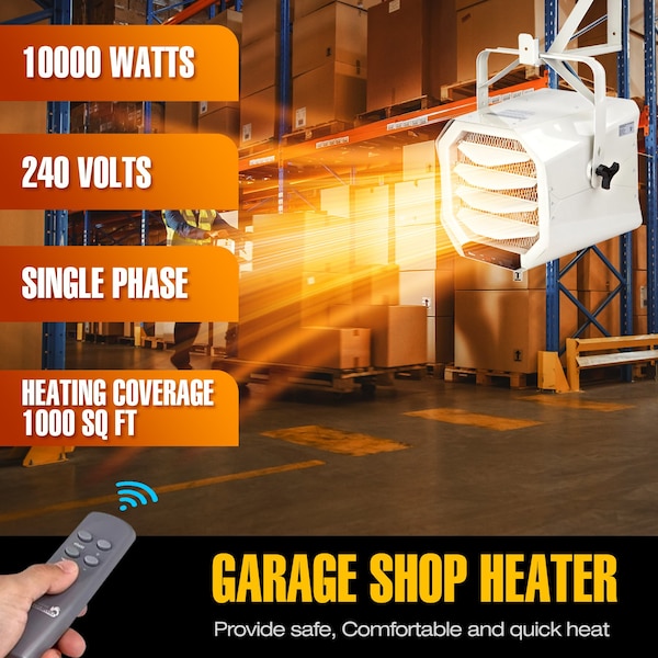 Dr Infrared Heater Hardwired 10000-Watt 240-Volt Garage Heater Wall/Ceiling Mounted with Remote Controlled Thermostat - DR-910F