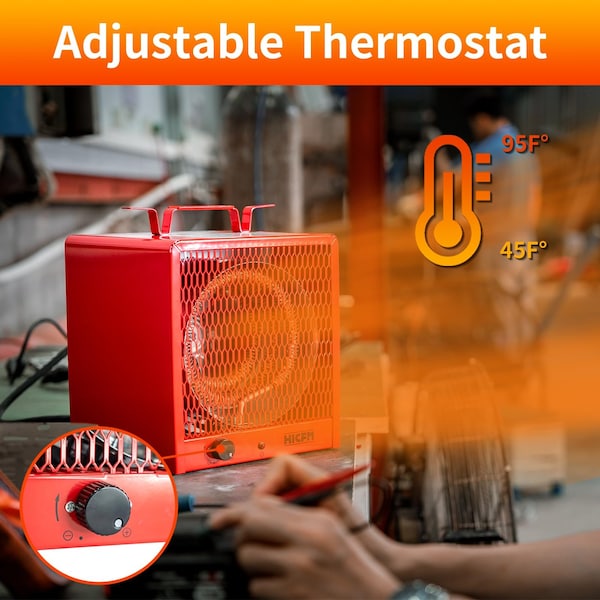 Edendirect 4800W Red Electric Garage Heater, Micathermic Space Heater, Integrated Thermostat Control - HCR-48