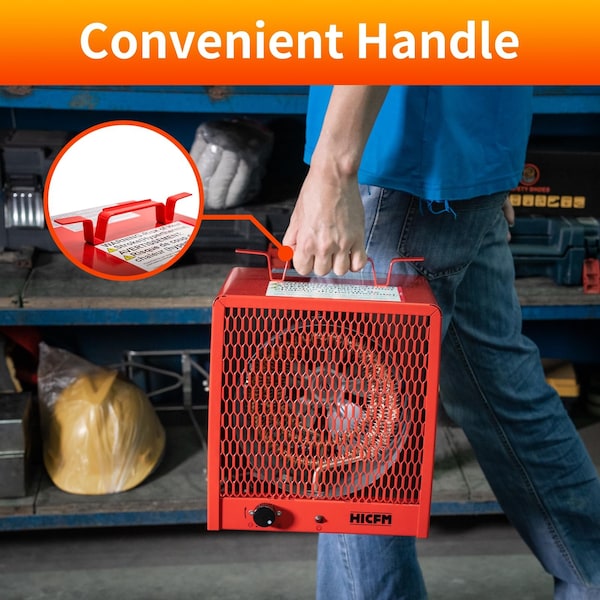 Edendirect 4800W Red Electric Garage Heater, Micathermic Space Heater, Integrated Thermostat Control - HCR-48