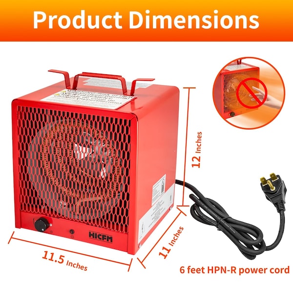 Edendirect 4800W Red Electric Garage Heater, Micathermic Space Heater, Integrated Thermostat Control - HCR-48