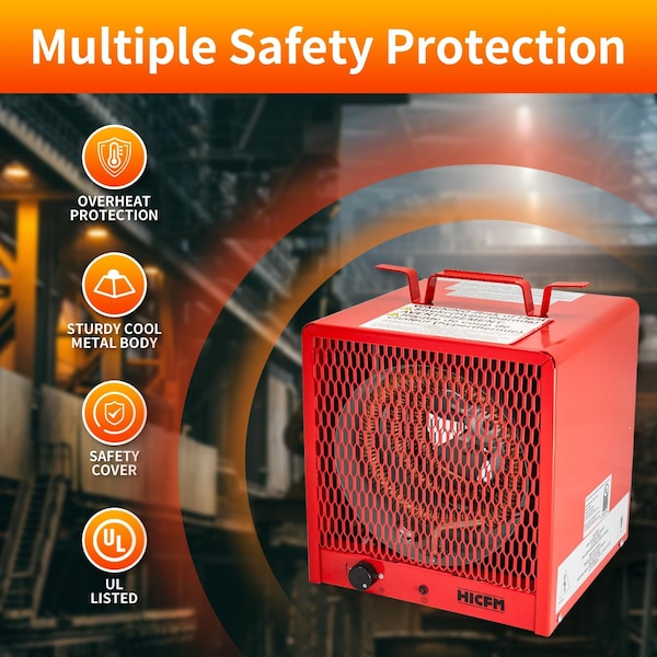 Edendirect 4800W Red Electric Garage Heater, Micathermic Space Heater, Integrated Thermostat Control - HCR-48