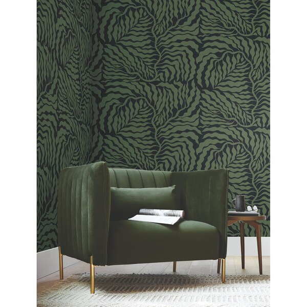 York Wallcoverings Fern Fronds Black and Green Wallpaper - AG2061