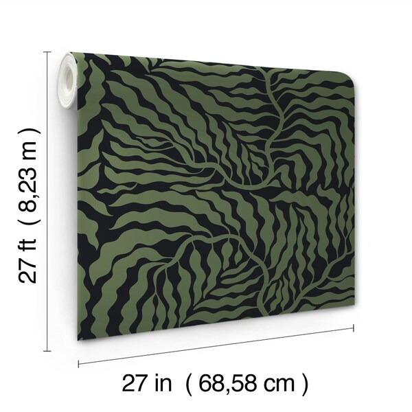 York Wallcoverings Fern Fronds Black and Green Wallpaper - AG2061