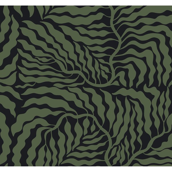 York Wallcoverings Fern Fronds Black and Green Wallpaper - AG2061