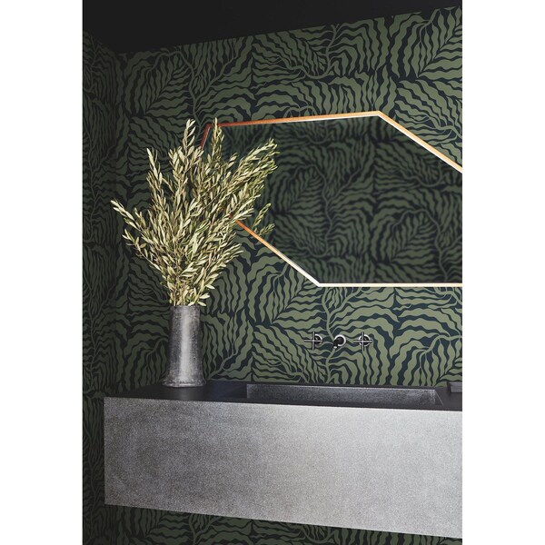 York Wallcoverings Fern Fronds Black and Green Wallpaper - AG2061