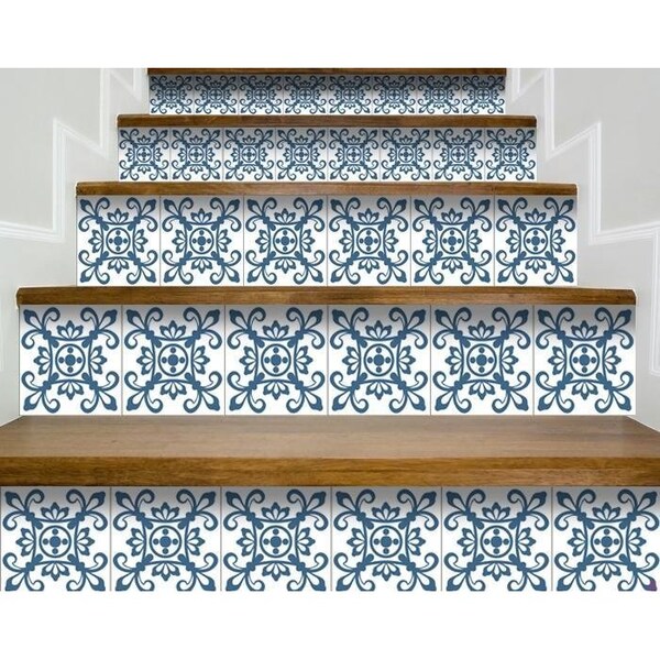 Homeroots 4 x 4 in. Teal & White Mosaic Peel & Stick Removable Tiles - 399835